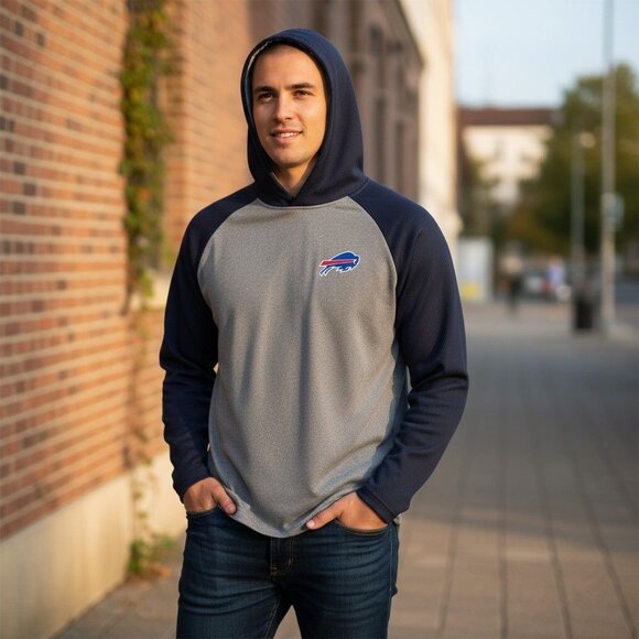 Buffalo Bills Antigua NFL Hooded Sweatshirt Gray/Navy Mens XL Polyester Sportswe - Picture 13 of 15